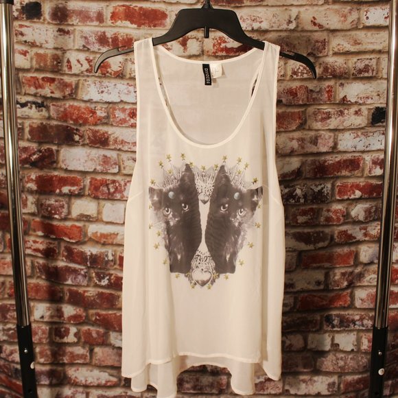 Witch Cat White Sheer Tank Top - Picture 1 of 6